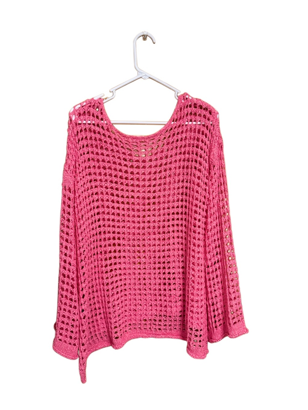 🌸 POL Boutique Hot Pink Open Knit Sweater | Boho Beachy Layering Top PTP 22” - Picture 4 of 7